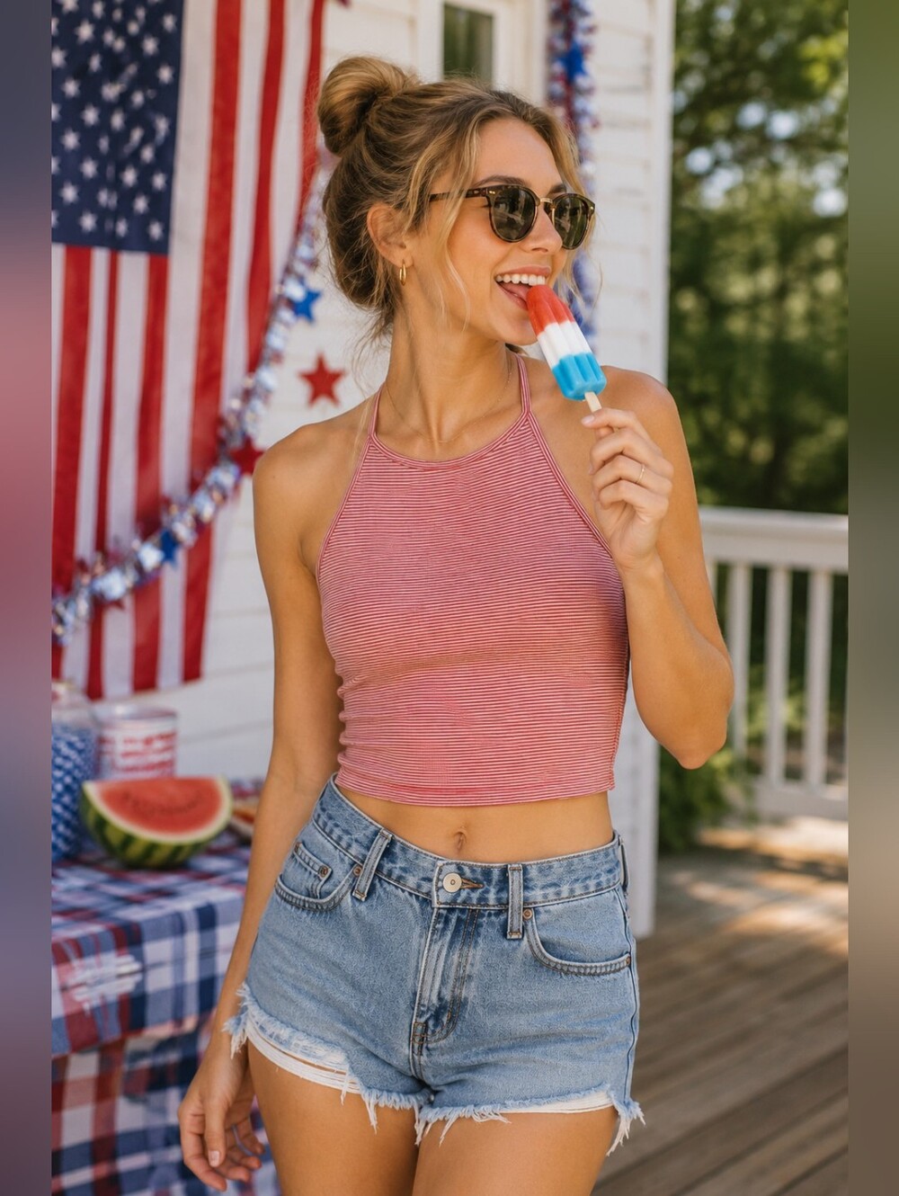 Brandy Melville Sachi Halter Top in Red & White Stripe Summer Casual Women's O/S